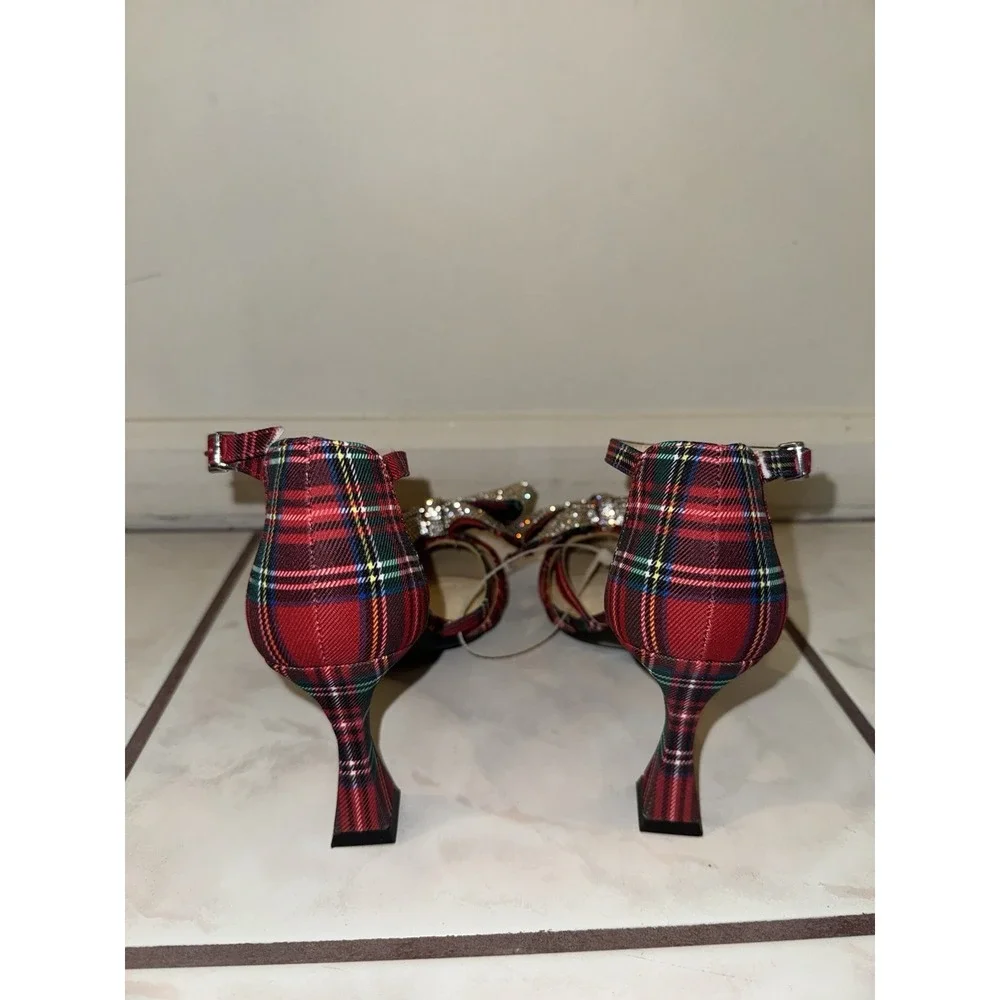 NWOB‎ Alex Marie Carmela Plaid Rhinestone Bow Ankle Strap Dress Pumps Size 5M